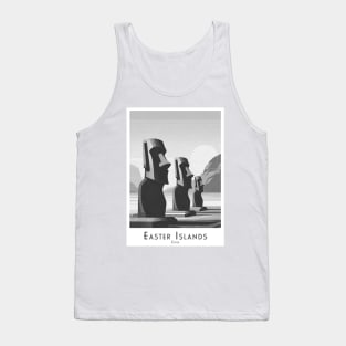 Monochrome  black and white Moai Statues of Easter Island Tank Top